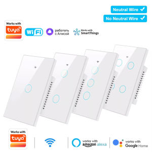 Wifi+Bluetooth Touch Light Switch No Neutral Wire &Neutral Wire US Touch Panel Wall Switches Works with Tuya Smart Life App 1pc