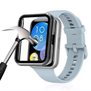 สำหรับนาฬิกา Huawei พอดี2เคสกันชนพลาสติกฝาครอบสมาร์ทวอทช์พอดี2สำหรับผู้หญิงผู้ชายเคสพร้อมฟิล์มป้องกันหน้าจอกระจกเทมเปอร์