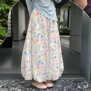 plus Size Womens Floral Print Puffy Skirt Pants High Waist Casual Trousers French Style Summer Fashion Slimming Bubble Pants