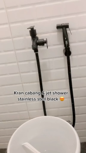 paket jet shower bidet cebok kloset stainless hitam minimalis 03BL set kran cabang black FB murah