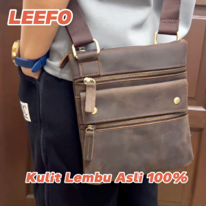 LEEFO 100% Crazy Horse Cow Leather First Grade Retro Vintage Men Shoulder Bag Sling Bag Business Bag Passport Bag