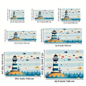 Thảm Trải Sàn VIKAMA Blue Lighthouse Thảm Chùi Chân Chào Mừng Thảm Nhà Bếp Thảm Polyester Cho Phòng Khách Phòng Ngủ - Chống Phai Màu Có Thể Giặt Bằng Máy