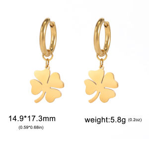 Skyrim Women Lucky Four-leaf Clover Pendant Drop Earrings Stainless Steel Gold Color Hoop Earrings Kpop Wedding Jewelry Gift