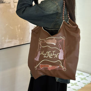 กระเป๋าสะพายข้างผ้าปักลายดอกไม้แบบสะพายข้าง กระเป๋าถือ PU ขนาดใหญ่สำหรับเดินทาง กระเป๋าสะพายข้างสำหรับผู้หญิงในฤดูใบไม้ร่วงและฤดูหนาว