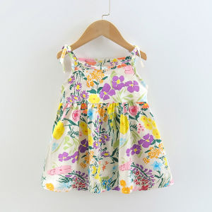 Princess Style Cotton Silk Baby Girl Dress Summer Season A-Line Skirt Korean Style Floral Patterned Strapless Dress for Girls