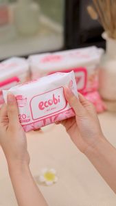Combo 05 gói khăn ướt cao cấp an toàn cho bé Ecobi Ecowipes gói 20 tờ hương dịu nhẹ không cồn không paraben
