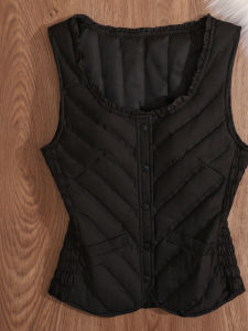 Womens Slim Fit down Vest 2022 Winter Fashion Lightweight Warm Layering Style round Neck Single Button Closure Solid Color