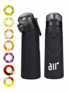 1pc Air Water Bottle With 1pc Random Round Shape Flavor Pod Sports Straw Plastic Cup Leak Proof Outdoor Travel Sports Bottles