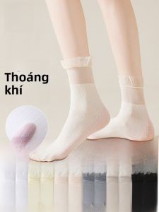 MiiOW | Tất nữ mùa hè mỏng đến giữa bắp chân viền ren phong cách ballet đi cùng giày Mary Jane tất thủy tinh nylon kháng khuẩn