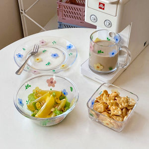 Veevio เซ็ตจาน แก้วน้ำน ชาม ดอกไม้น่ารัก ชุดเครื่องครัว ขายแยกชิ้น Tableware