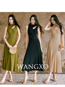 WANGXO | Knitted Dress with Hollow Segments and Waist Cinching Ice Flax Fabric