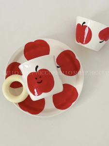 Hand-Painted Coffee Cup Cute Fruit Bowl Breakfast Plate Moving Gift Ceramic Water Cup Korean Style 280ml Capacity
