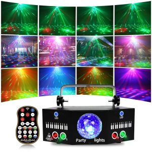 [SG Seller] Dual Red Green Laser Projector with LED Magic Ball DJ Disco Light RGBW Stage Lighting Effect With DMX Control AC Power & IR Remote For Karaoke Music KTV Restaurant Dance Club Wedding Birthday Gathering Halloween Party Sentosa Beach Party and M