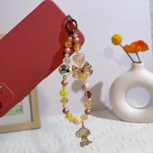Bandai | Hoạt Hình Dễ Thương Chó Con Điện Thoại Charm Màu Vàng Nơ Đính Hạt Pha Lê Túi Xách Móc Khóa Cổ Tay Dây Phụ Kiện Dành Cho Nữ Quà Tặng