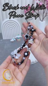 Black and White PREMIUM Edition Lanyard Tali Gantungan Gelang HP Edisi Hitam dan Putih Phone Charm Handphone Device Kamera Handmade Macaron Candy Lanyard Korean Style Estetik Bracelet Beads Pearls Mutiara SANRIO Purin Melody Kuromi Kitty Cinnamoroll