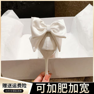 Wide Foot Butterfly Knot High Heels Wedding Shoes White French Style Matron of Honor Shoes Size 41 to 43 Fashionable Korean Version