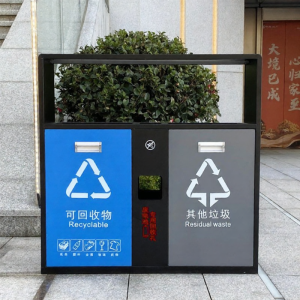 Stainless Steel & Galvanized Sheet Garbage Sorting Bin Dual Compartment