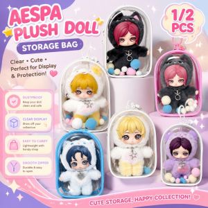 Aitemay Aespa Fluffy Club 18cm Vinyl Doll Storage Bag PVC Transparent Dustproof Protective Case for Plush Doll Portable for Outing Display