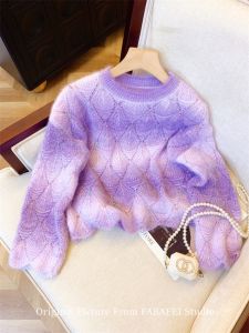 Guangzhou 13 Th Line Best Selling Counter Withdraw the Cut Label! Gradient Purple Color Knitwear Female Fall and Winter Fancy Soft Glutinous Sweater