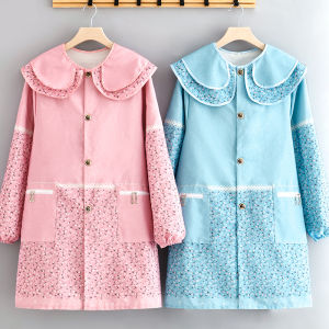 Young Womens Canvas Apron Long Sleeve Breathable Resistant to Stains Home Kitchen Work Clothes Outerwear for Office Work