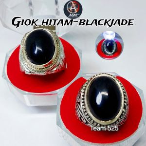 Cincin Giok hitam - blackjade Kristal Tembus Plong Cina Burma Asli Pria Wanita Dim 18x13