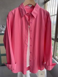 Dopamine Boosting Autumnal Raspberry Pink Pure Cotton Womens Shirt Casual Sun Protection White Enhancing Long Sleeve Polo Neck