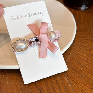 Korean Style Hair Clips Sweet Pink Pearl Butterfly Knot Side Hair Cards Bangs Clips One Word Clips Fairy Tale Girl Hair Accessories