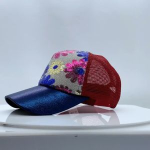 Topi Baseball Pria Wanita Motif Bunga Manik Sequin Trucker Hat Gaya Casual Sporty Bahan Import BSBO