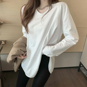 เสื้อยืดคอกลมแขนยาวสีดำ ทรงหลวม ทรงเข้ารูป ทรงเข้ารูป สำหรับผู้หญิง แฟชั่นฤดูใบไม้ผลิและฤดูใบไม้ร่วง