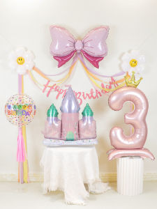 Pink Girl Baby First Birthday Scene Decoration Balloons Cute Cartoon Theme Happy Party Background Wall Photo Props Aluminum Foil Balloons