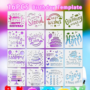 16PCS 5.9*5.9inch Birthday Stencil Set DIY Card Making Painting Templates