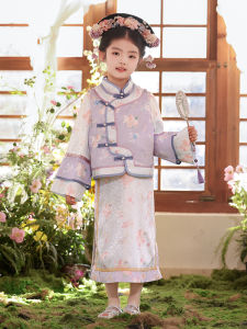 Elegant Traditional Qing Dynasty Girls Costume Set Super Fairy Tale Spring Autumn Childrens Ancient Style Outfit Toddler Kids