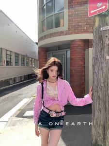 Pink Check Loose Sun Protection Shirt