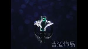 Huitan Unique Super Long Cubic Zircon Stone Prong Setting Women Rings With Cute Plant Pattern Band Cocktail Party Rings