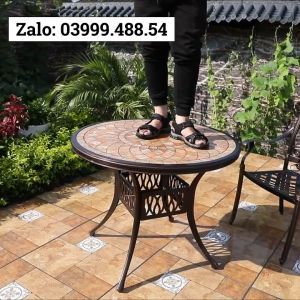 Bộ bàn ghế ban công ngoài trời Nhôm đúc Bàn ghế sân vườn ngoài trời mặt đá Bàn ghế ngoài trời - BO24