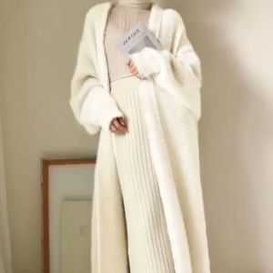 Womens Sweater Autumn and Winter Long Mink-like Wool Cardigan Loose Thick Mid-Length Idle Style Knitted Coat