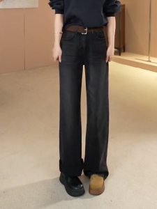 MANMI | Quần Jeans Ống Dài Đơn Giản Phong Cách Cao Waist Slim