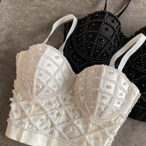 Áo Corset Gợi Cảm Đính Ngọc Trai Áo Camisole Dây Rút Áo Ngực Ngắn Áo Bó Ngực Đồ Lót Gợi Cảm Đi Club Dành Cho Size Nhỏ