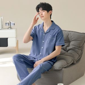 MiiOW | Mens Summer Sleepwear Casual Breathable Short Sleeve Open Cardigan Pure Color Large Size Outdoor Home Clothes Set