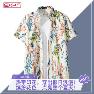 Hawaii Floral Print Loose Short Sleeve Shirt Summer Youth Trend Beach Vacation Casual Cotton Polyester Mens Fashion Shirt
