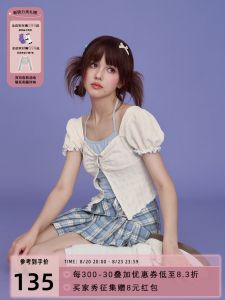 ตุ๊กตา Sagidolls หวาน สไตล์ แขนพอง เสื้อท่อนบน มีคอผ้าคลุมไหล่ ดีไซน์ โพลีเอสเตอร์ ผ้า ฤดูร้อน 2024 แขนสั้น ผู้หญิง เสื้อเชิ้ตแฟชั่น