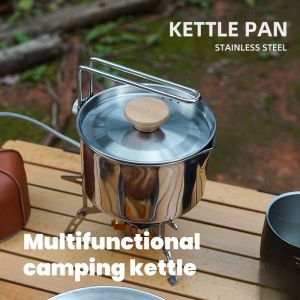 Outdoor multifunctional 304 stainless steel kettle Outdoor camping pot Mountaineering portable kettle pot Foldable teapot Coffee pot Fishing camping pot