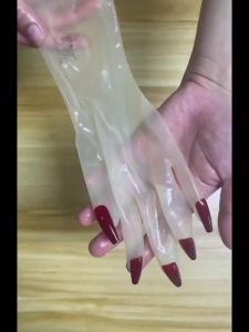 Male to Female Ultra Thin Transparent Malaysian Latex Material Tight Binding Kigurumi Medium Length Zentai Nail Latex Gloves