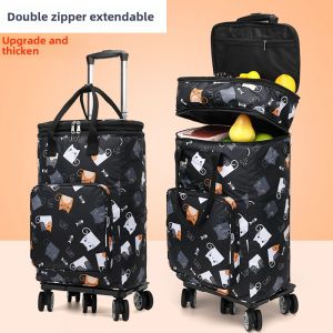 Double-Layer Foldable Shopping Cart with Handle Storage Bag for Elderly Home Use Portable Multi-Functional Grocery Pushcart