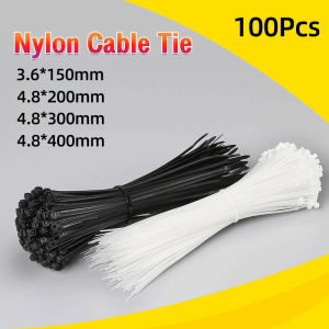 MaxPlus 100pcs Nylon Cable Tie Wire Black/White 3.6/4.8MM Plastic Wire Tie