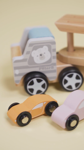 Wooden Double-Decker Car Carrier Truck Toy - Educational Vehicle Set with 3 Wooden Cars for Toddlers