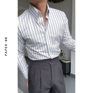Retro Striped Casual Business Fitted Italian Long Point Collar Non-iron Shirt