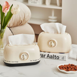 Automatic Spring Loaded Desktop Tissue Box Living Room Tea Table Decor Home Use Creative Draw Tissue Box Creamy Style