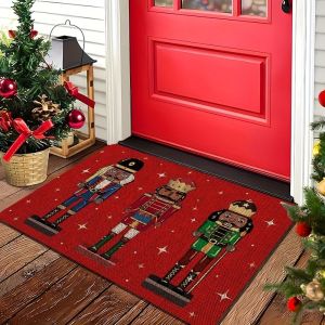 VIKAMA Nutcracker Door Mat Christmas Soldier Print Welcome Rug Non Slip For Front Door Entryway Indoor Outdoor Festive Decor