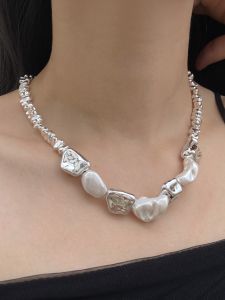 Trendy Minimalist Silver Bead Necklace Pearl Clavicle Chain Womens Fashion Jewelry Lightweight Luxury Design